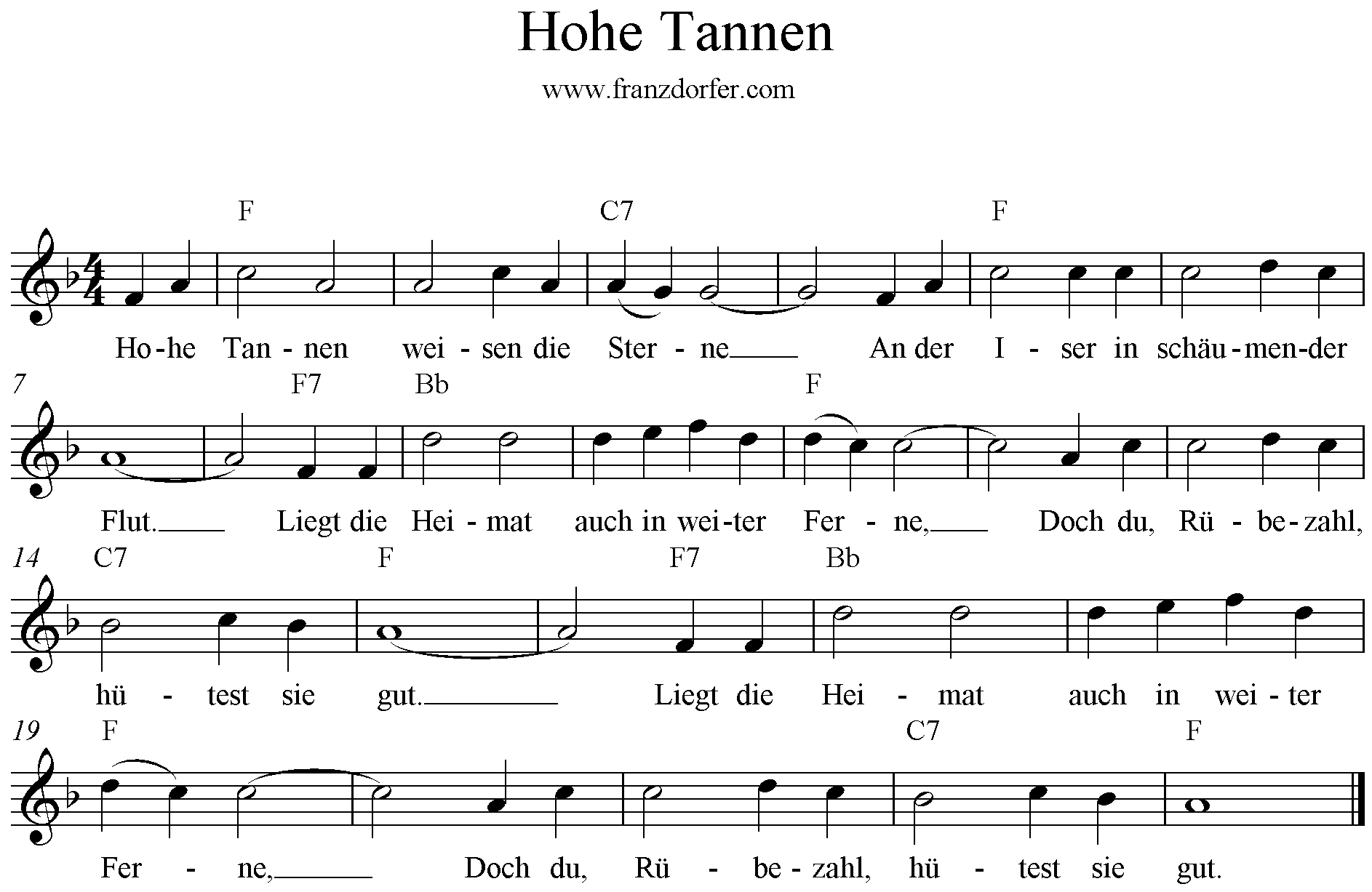 Noten und Text Hohe Tannen